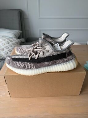 Yeezy Boost Shoes - Taupe Brown Knit Sneaker with Black Stripe